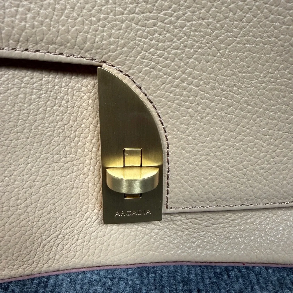 Arcadia Miele Arco Satchel Shoulder Bag Cream Genuine Leather Detachable Strap